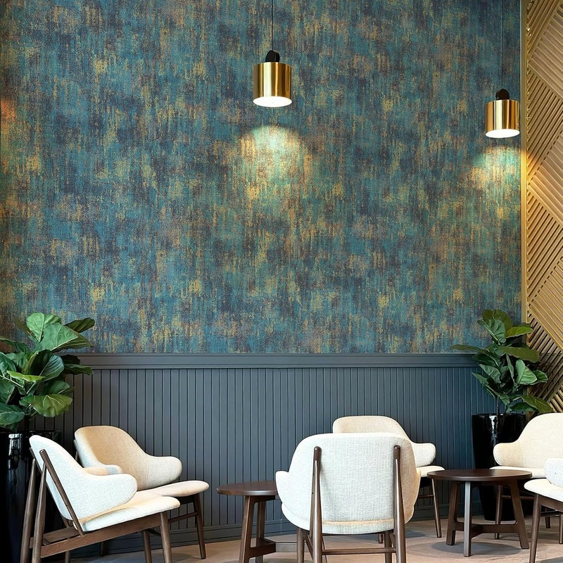 JiffDiff Vintage Metallic Peel and Stick Wallpaper Industrial Metallic Concrete Wall Paper Modern Stick on Wallpaper Self Adhesive Contact Paper(17.3" x 1200" Blue Gold) - Image 2